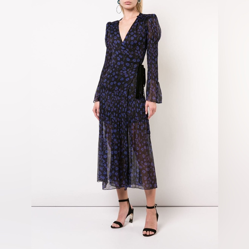 Diane Von Furstenberg Ani Floral Print Smocked Silk Wrap Dress NWT XL